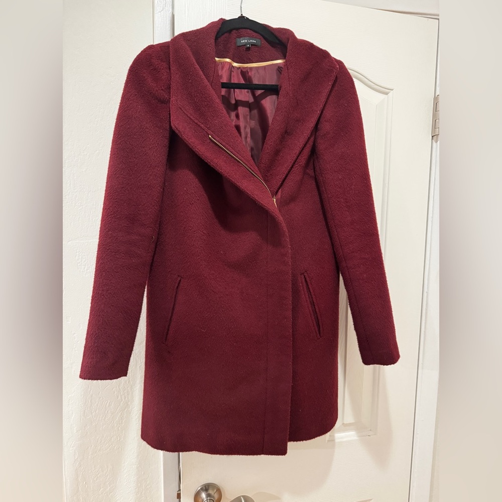 New Look Women's burgundy Pea wrap coat size small / 8